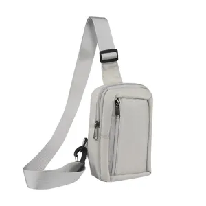 Nylon oxford crossbody phone bag for men and women, lightweight outdoor leisure chest bag detail.