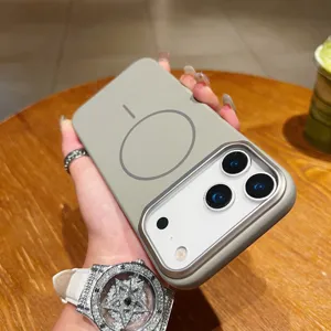 Slim magnetic phone case in grey compatible with iPhone featuring camera protection.