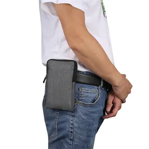 Vertikale Handy-Gürteltasche, graue weiche Stofftasche mit Reißverschluss für Gürtel.