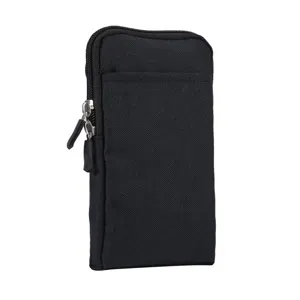 Schwarze vertikale Reißverschluss Handytasche Canvas Mini Umhängetasche für den Alltag