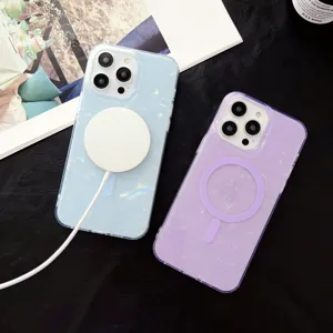Vista detallada de primer plano de funda magnética de acrílico brillante.