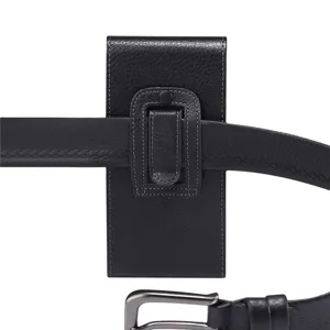 Schwarze PU-Leder vertikale Handytasche mit Gürtelschlaufe für Smartphones bis 6,9 Zoll