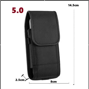 Étui de ceinture universel en nylon vertical pour téléphone portable de cinq pouces noir