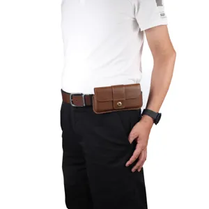 Étui de téléphone horizontal en cuir marron pour ceinture pochette de taille pour hommes