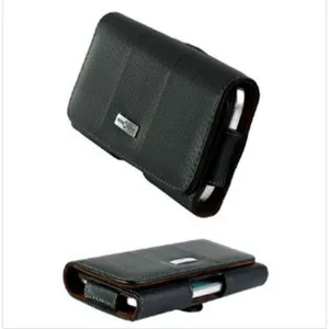 Men's Leather Phone Waist Bag Belt Loop Case Solid Color TPU Pouch With Card Slot For Outdoor Sport Casual Black