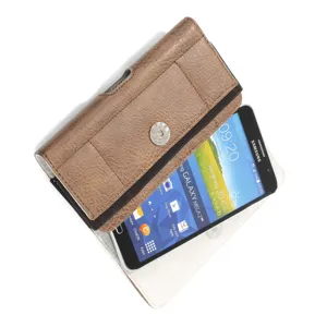 Braune PU Leder Handytasche Querformat Gürteltasche mit Magnetverschluss für Smartphones.