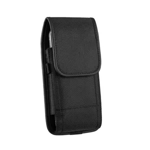 Etui de telephone portable vertical en nylon noir universel sac de ceinture pour homme exterieur.