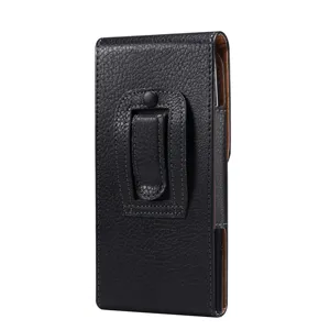 Detailansicht der schwarzen PU-Leder Handy-Gürteltasche mit Gürtelclip für den Alltag.