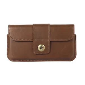 Pochette de téléphone horizontale en cuir marron pour homme étui ceinture détail produit