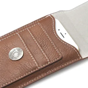 Étui de téléphone en cuir universel sac de taille marron avec fentes cartes et aimant