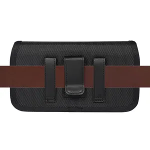 Durable Oxford cloth horizontal phone holster with belt loops and clip, black color, ideal choice.