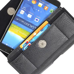 Schwarze Steinstruktur PU Leder horizontale Handyhülle mit Kartenfächern und Magnetverschluss.