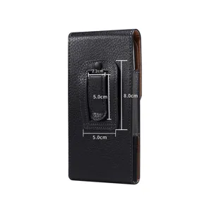 Schwarze Litschi-Muster PU-Leder vertikale Handy-Gürteltasche mit Gürtelclip für unter 6,9 Zoll.