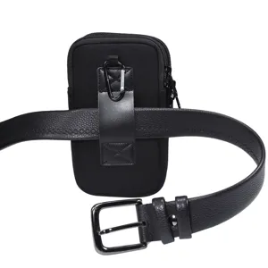 Doppelfach elastische Gürteltasche Neopren Handy Tasche mit Ledergürtel für Outdoor.
