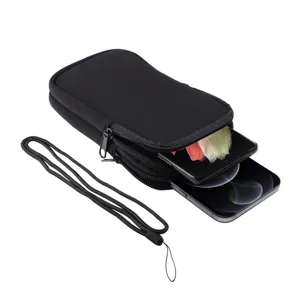 Doppelfach Neopren Handytasche mit Band, stoßfester Schutzbeutel für mehrere Smartphones.