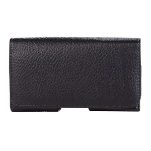 Schwarze Litschi-Muster Leder Gürtelclip Handyhülle Tasche Detailansicht für Alltag.