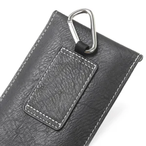 Étui de téléphone universel en similicuir noir, boucle de ceinture durable et mousqueton.
