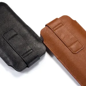 Leder Handy Gürteltasche für Herren Damen, klassisches Litschimuster Holster Detail.
