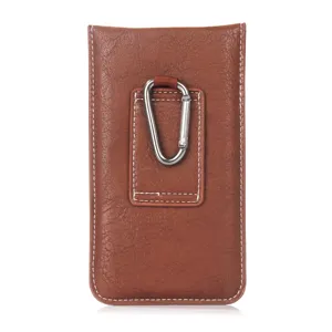 Pochette de téléphone en cuir marron avec boucle de ceinture et mousqueton, étui universel.
