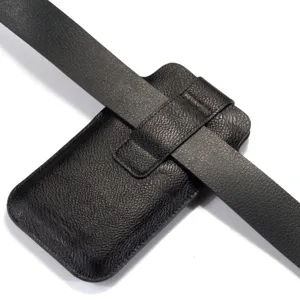 Schwarze Handytasche aus Leder mit Gürtelschlaufe, universelles Design für den Alltag.