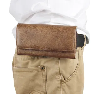 Braune Kunstleder horizontale Handy-Gürteltasche für universelle Smartphone Aufbewahrung.