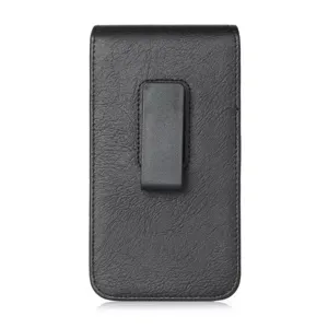 Universal black leather mobile phone belt holster with rotating clip for various smartphones.