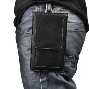 Pochette Universelle en Similicuir pour Téléphone Portable Sac de Taille Couleur Unie Passant de Ceinture Étui Avec Mousqueton Portefeuille Multifonctionnel pour Hommes Femmes