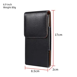 Schwarze vertikale PU Leder Handyholster Gürteltasche für 6,9 Zoll Smartphone mit Stiftehalter