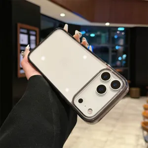 Minimalist Transparent Two-in-One Shockproof Phone Case With Metal Buttons Protective Cover For iPhone Series PC Shell