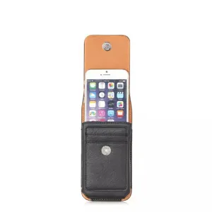 Black leather phone holster with belt clip and magnetic closure, detailed pouch view.