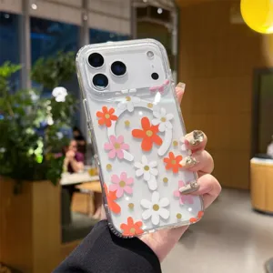 Transparante magnetische telefoonhoes met schattige bloemenpatronen voor nieuwe modellen.