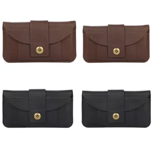 Étui de sac de taille téléphone universel cuir véritable fermeture aimantée noir et marron.