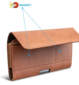 Herren Leder Gürteltasche für Smartphone mit Magnetverschluss und Kartenfach, horizontales Etui.