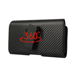 Black carbon fiber pattern universal phone holster with 360 degree rotating belt clip.