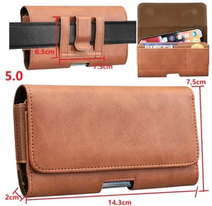 Herren braune Leder Handytasche Gürtelholster Universal Querformat Tasche mit Kartenfächern.