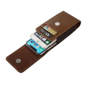 Vertical vintage PU leather waist bag with magnetic flip, card slot and phone holster.