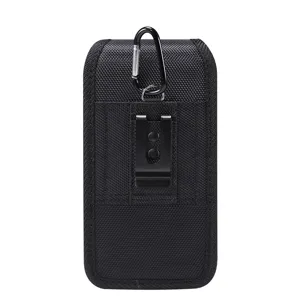 Vertical oxford cloth double layer cell phone waist bag with belt clip and carabiner.