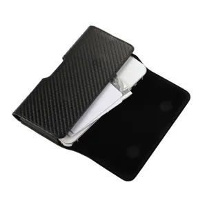 Universal carbon fiber phone holster case with card slot and belt loop for daily use.