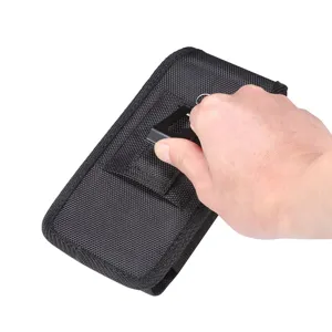 Vertical double layer phone holster oxford cloth belt pouch with metal clip detail shot