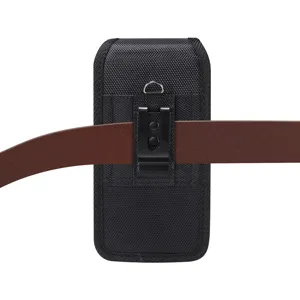 Vertical double layer nylon phone holster belt pouch with metal clip for men daily carry.