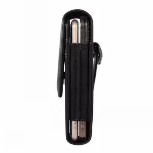 Double layer leather phone belt holster side detail view for men universal smartphone pouch.