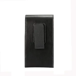 Black leather phone holster with belt clip, universal large protective waist bag case