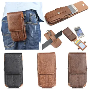 Universal Stone Pattern PU Leather Phone Holster Vertical Waist Bag With Belt Loop Carabiner For Men Business Phone Pouch