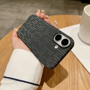 Detailed close-up view of the stylish black and white dotted magnetic phone case back.