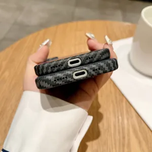 Magnetic hard PC phone case with classic chevron pattern, precise cutouts for iPhone 16 Pro Max.