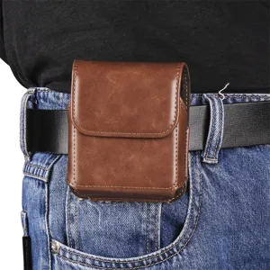 Custodia per telefono in pelle PU marrone per cintura, marsupio vintage per smartphone.