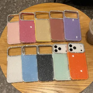 Πολυτελής Θήκη iPhone με Γκλίτερ και Στρας Τρία σε Ένα Ματ Αντικραδασμική Προστατευτική Θήκη PC για Όλα τα Μοντέλα iPhone