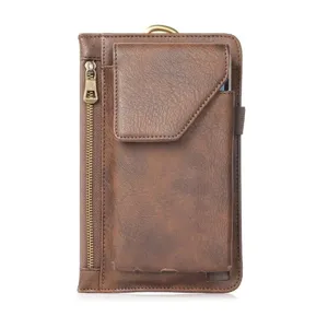 Bruine lederen telefoonholster multifunctionele heuptas met handige ritssluiting.