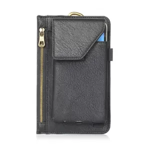 Universele verticale kunstlederen telefoonholster heuptas met veilige ritszak.