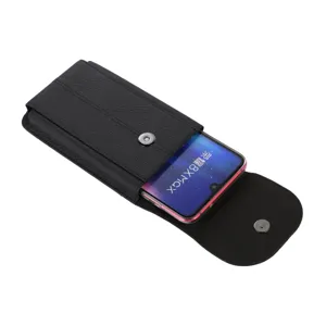 Etui de téléphone vertical en cuir noir sac banane pour protection universelle smartphone.
